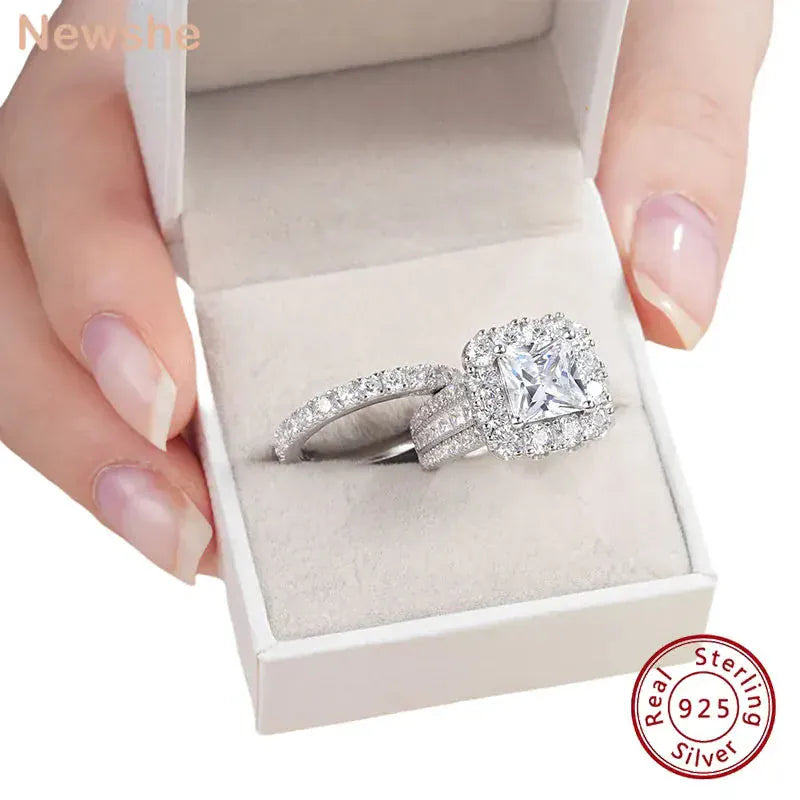 Silver Moissanite VVS1 Diamond Wedding Ring Set. - Maison Novaire #