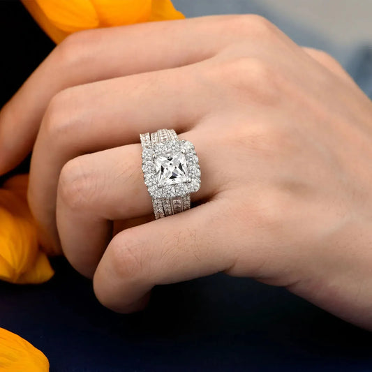 Silver Moissanite VVS1 Diamond Wedding Ring Set. - Maison Novaire #