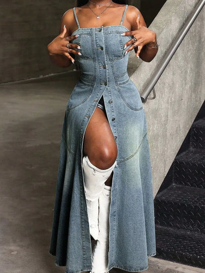 Smocked Denim Cami Dress - BLAKESTORE-NG