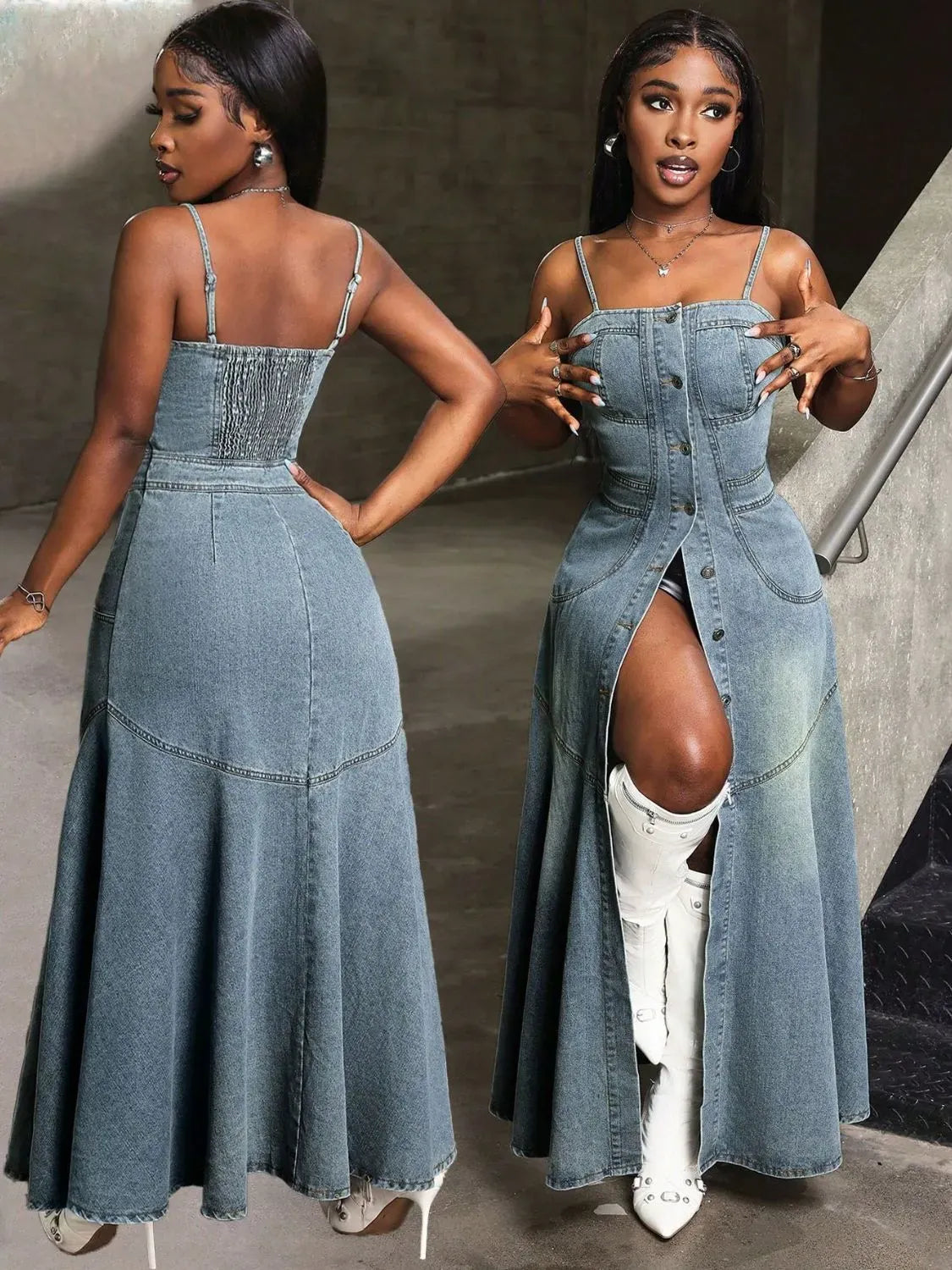 Smocked Denim Cami Dress - BLAKESTORE-NG