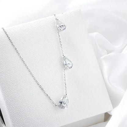 Smyoue Gradient Moissanite Necklace | 3 Pear Cut Gems 925 Silver Pendant - BLAKESTORE-NG