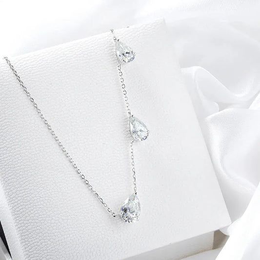 Smyoue Gradient Moissanite Necklace | 3 Pear Cut Gems 925 Silver Pendant - BLAKESTORE-NG