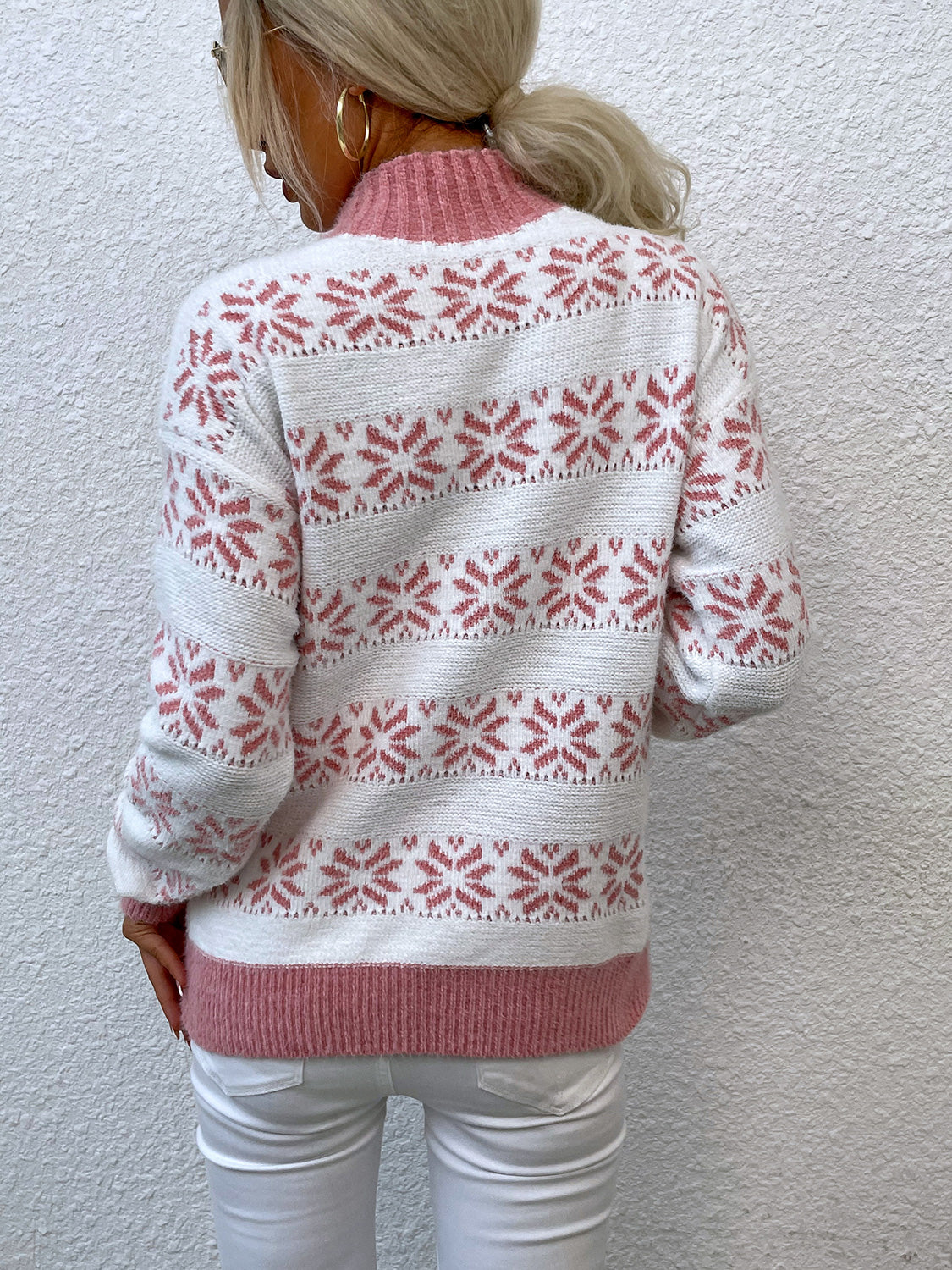 Snowflake Pattern Mock Neck Sweater. - Maison Novaire