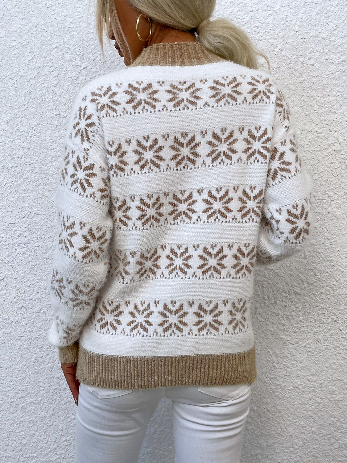 Snowflake Pattern Mock Neck Sweater. - Maison Novaire