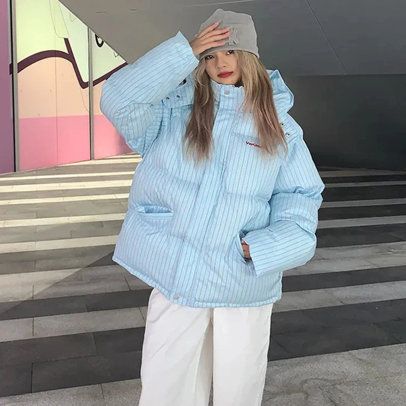 Striped Quilted Cotton Overcoat for Women - BLAKESTORE-NG