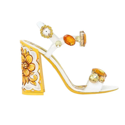 Summer Gemstone Thick Heel Printed Dress Sandals for Women. - Maison Novaire