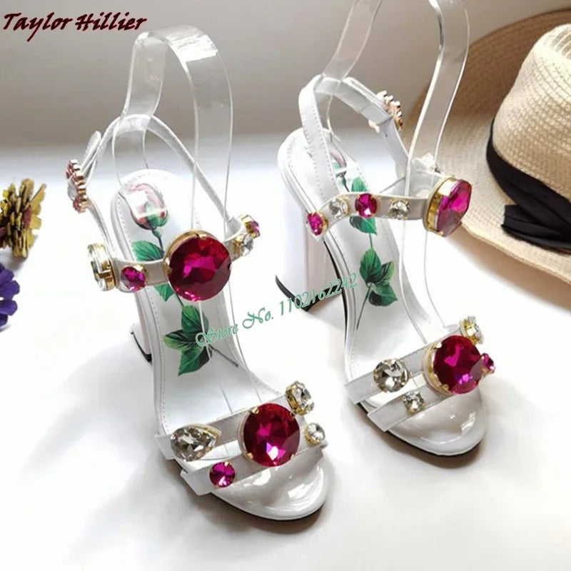 Summer Gemstone Thick Heel Printed Dress Sandals for Women. - Maison Novaire
