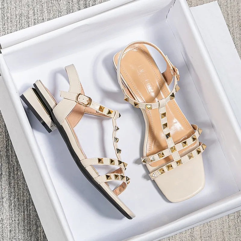 Summer Rivet Low Heel Women's Sandals. - Maison Novaire