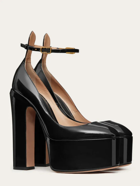 Super High Heel Party Shoes | Thick Sole Leather Bridal Pumps - Maison Novaire