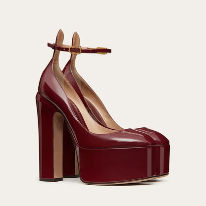 Super High Heel Party Shoes | Thick Sole Leather Bridal Pumps - Maison Novaire