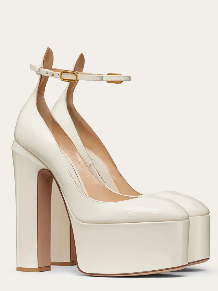 Super High Heel Party Shoes | Thick Sole Leather Bridal Pumps - Maison Novaire