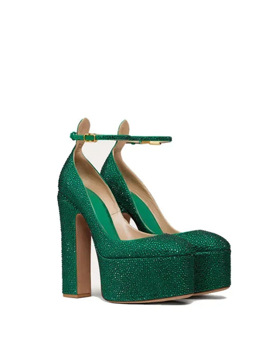 Super High Heel Party Shoes | Thick Sole Leather Bridal Pumps - Maison Novaire