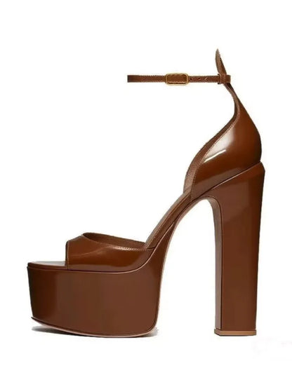 Super High Heel Party Shoes | Thick Sole Leather Bridal Pumps - Maison Novaire