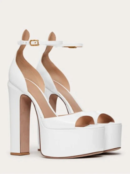 Super High Heel Party Shoes | Thick Sole Leather Bridal Pumps - Maison Novaire