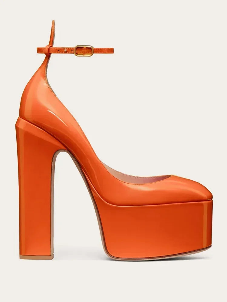 Super High Heel Party Shoes | Thick Sole Leather Bridal Pumps - Maison Novaire