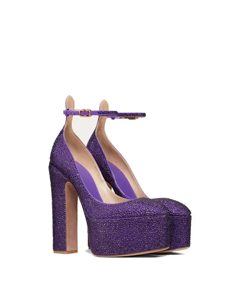 Super High Heel Party Shoes | Thick Sole Leather Bridal Pumps - Maison Novaire