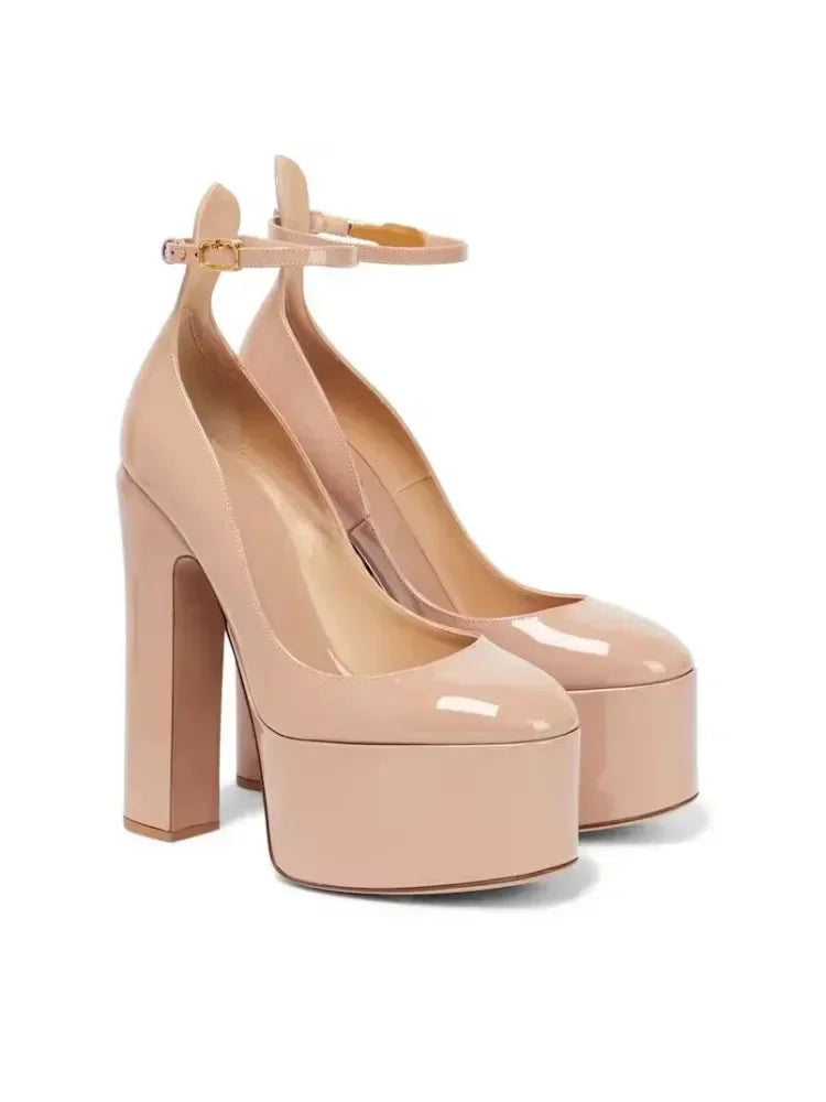 Super High Heel Party Shoes | Thick Sole Leather Bridal Pumps - Maison Novaire