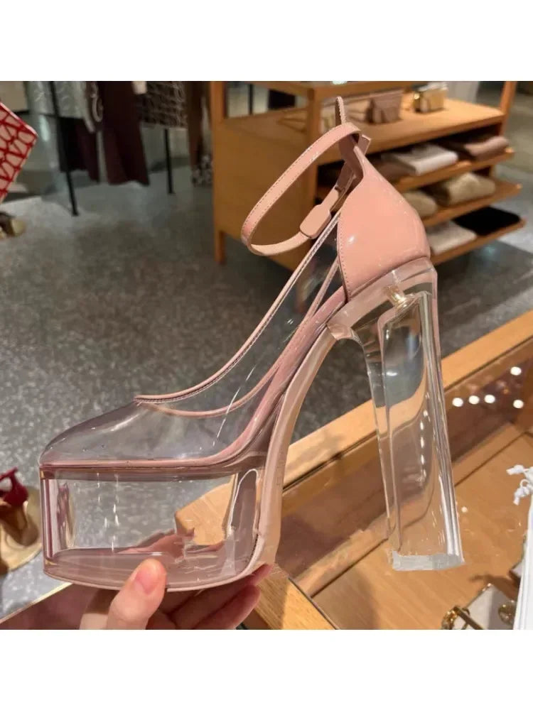 Super High Heel Party Shoes | Thick Sole Leather Bridal Pumps - Maison Novaire
