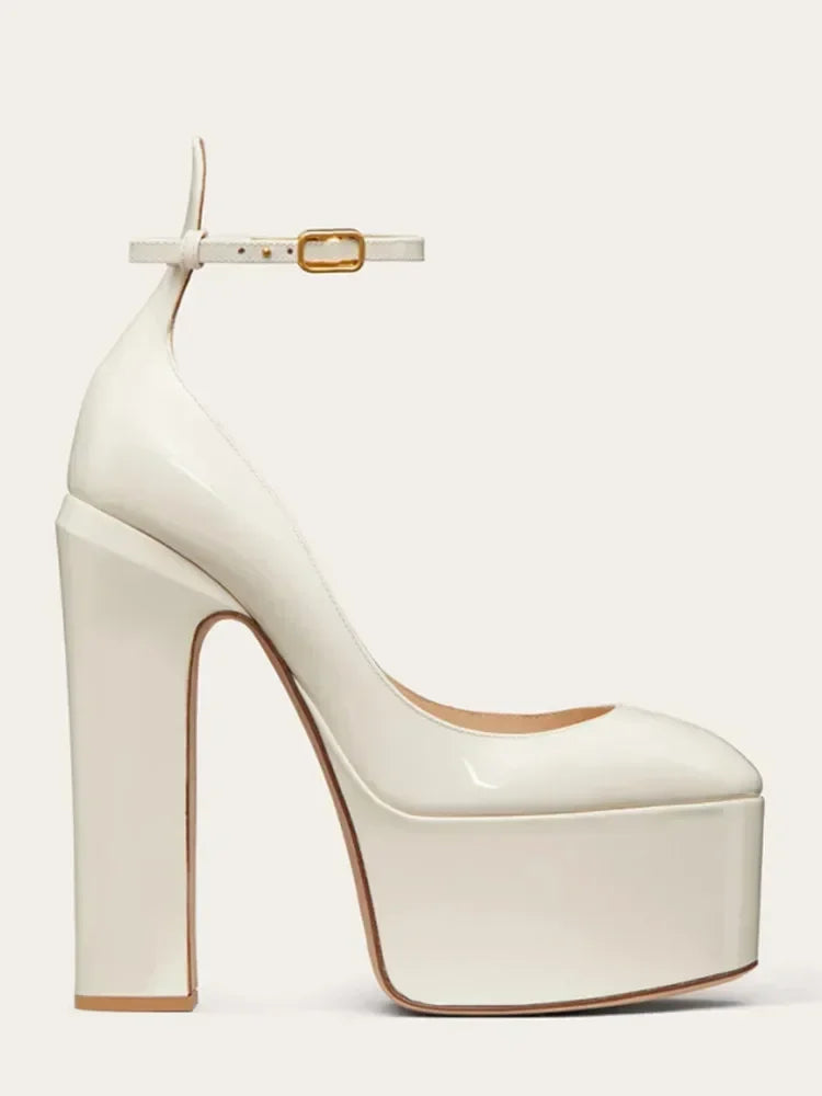 Super High Heel Party Shoes | Thick Sole Leather Bridal Pumps - Maison Novaire