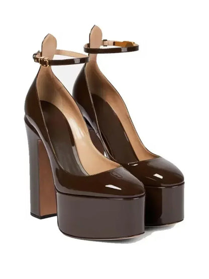 Super High Heel Party Shoes | Thick Sole Leather Bridal Pumps - Maison Novaire