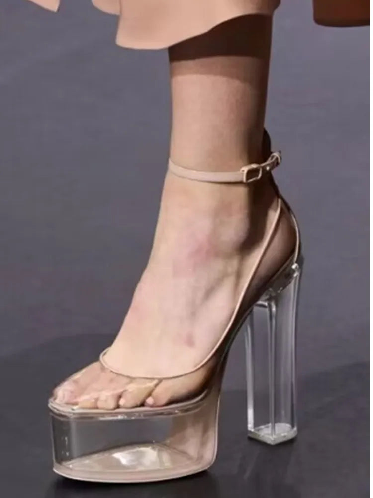 Super High Heel Party Shoes | Thick Sole Leather Bridal Pumps - Maison Novaire