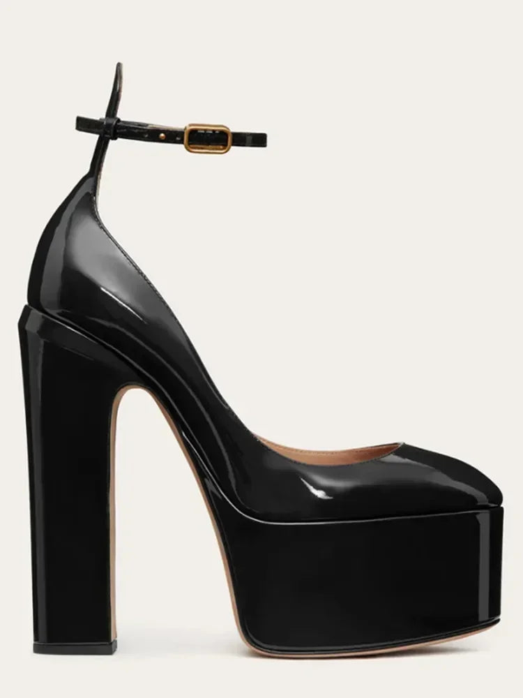 Super High Heel Party Shoes | Thick Sole Leather Bridal Pumps - Maison Novaire