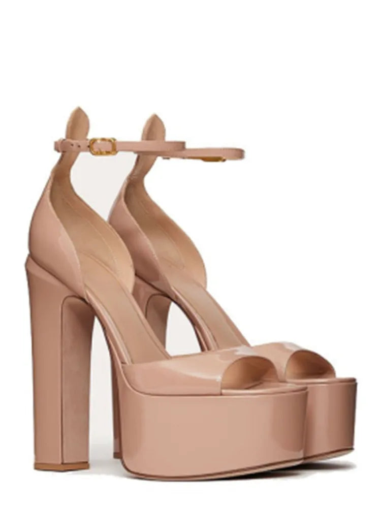 Super High Heel Party Shoes | Thick Sole Leather Bridal Pumps - Maison Novaire