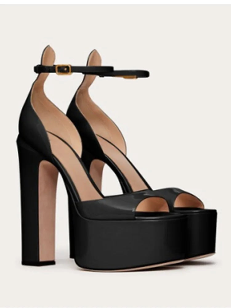 Super High Heel Party Shoes | Thick Sole Leather Bridal Pumps - Maison Novaire