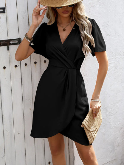 Surplice Short Sleeve Mini Dress. - Maison Novaire