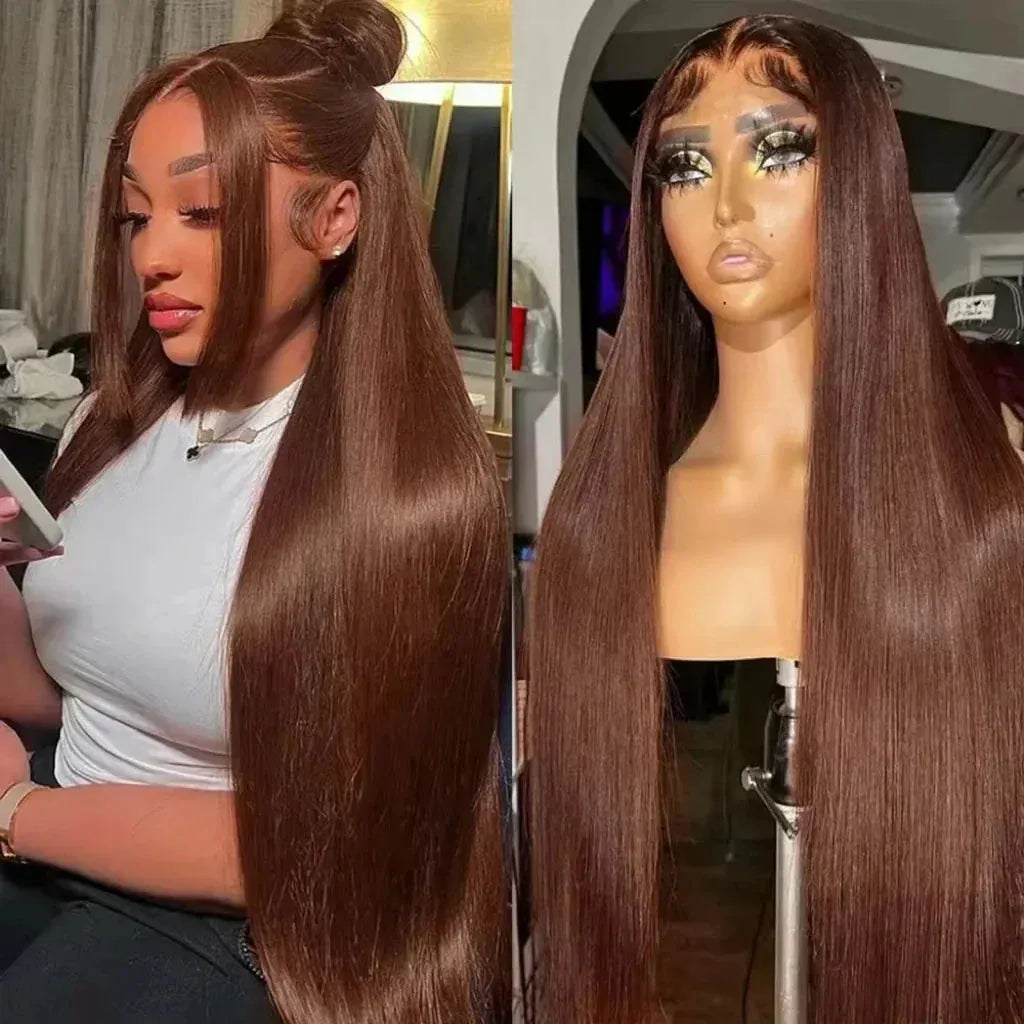 Swiss Lace 36” Chocolate Brown HD Bone Straight Wig - Maison Novaire