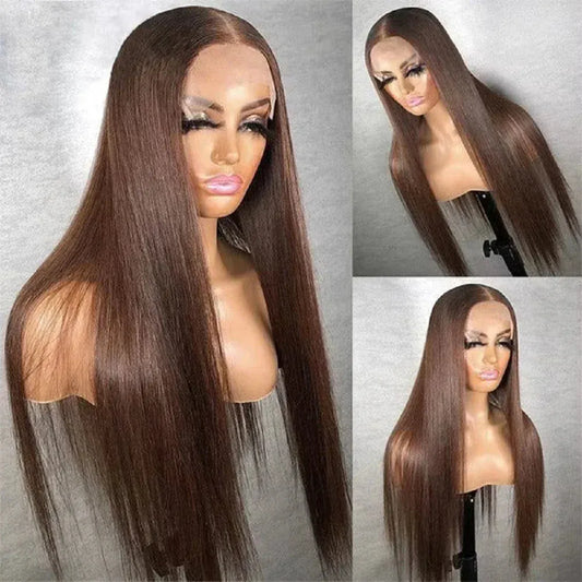 Swiss Lace 36” Chocolate Brown HD Bone Straight Wig - Maison Novaire #
