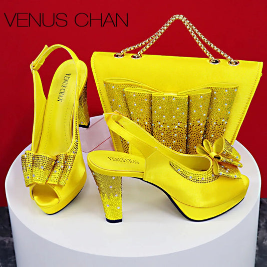 Thin Heels Ladies Shoes and Bag Matching Bag Set For Women Wedding Party. - Maison Novaire