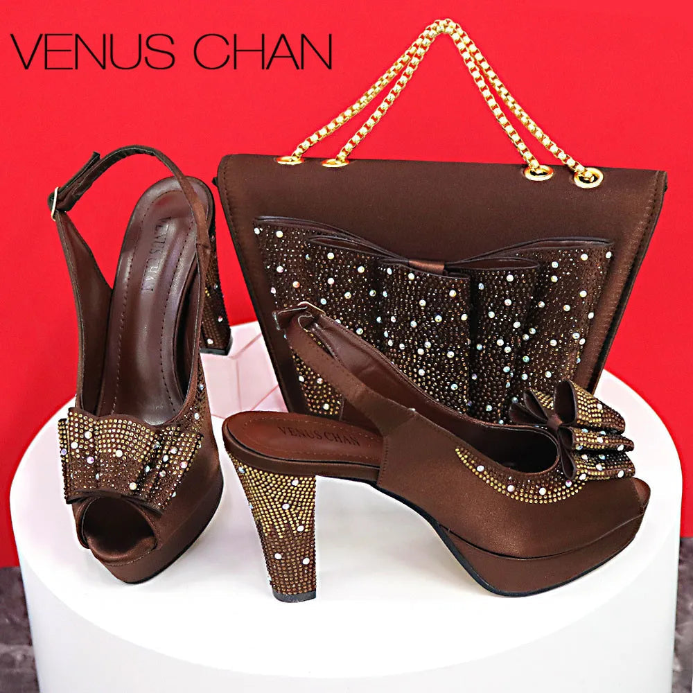 Thin Heels Ladies Shoes and Bag Matching Bag Set For Women Wedding Party. - Maison Novaire