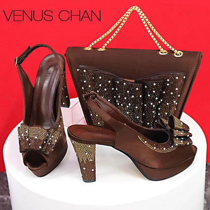 Thin Heels Ladies Shoes and Bag Matching Bag Set For Women Wedding Party. - Maison Novaire