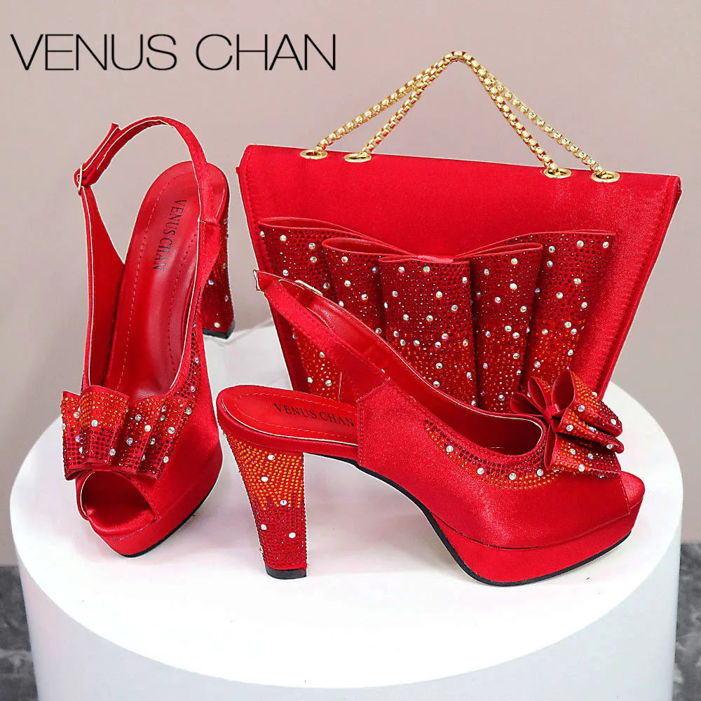Thin Heels Ladies Shoes and Bag Matching Bag Set For Women Wedding Party. - Maison Novaire