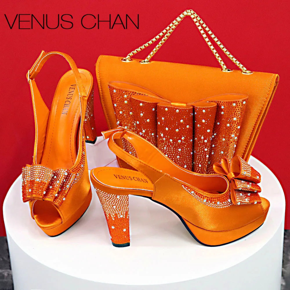 Thin Heels Ladies Shoes and Bag Matching Bag Set For Women Wedding Party. - Maison Novaire