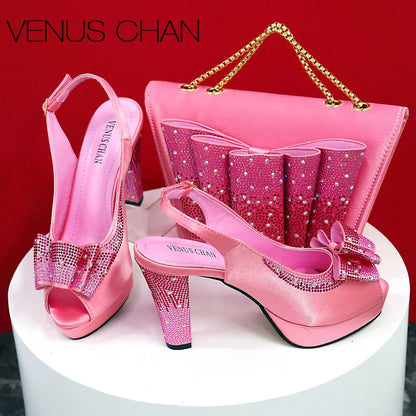 Thin Heels Ladies Shoes and Bag Matching Bag Set For Women Wedding Party. - Maison Novaire