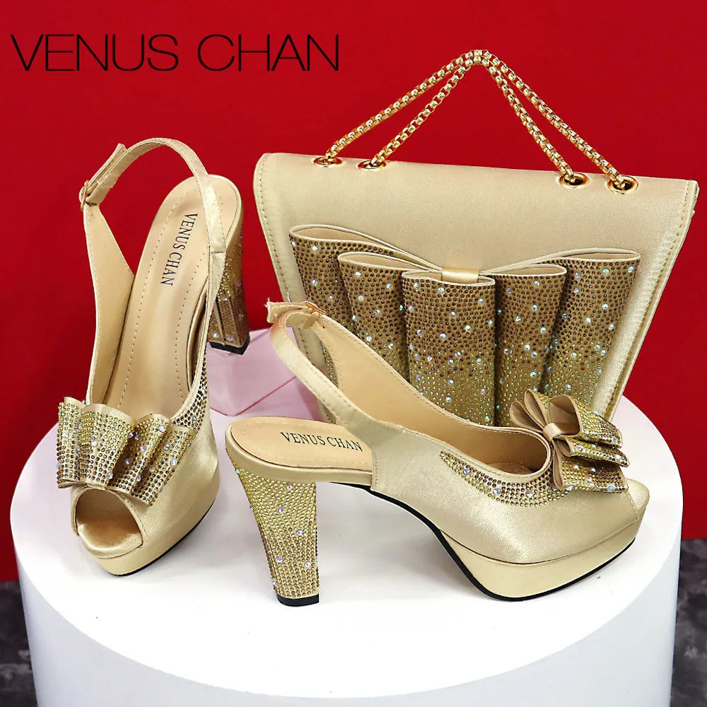 Thin Heels Ladies Shoes and Bag Matching Bag Set For Women Wedding Party. - Maison Novaire