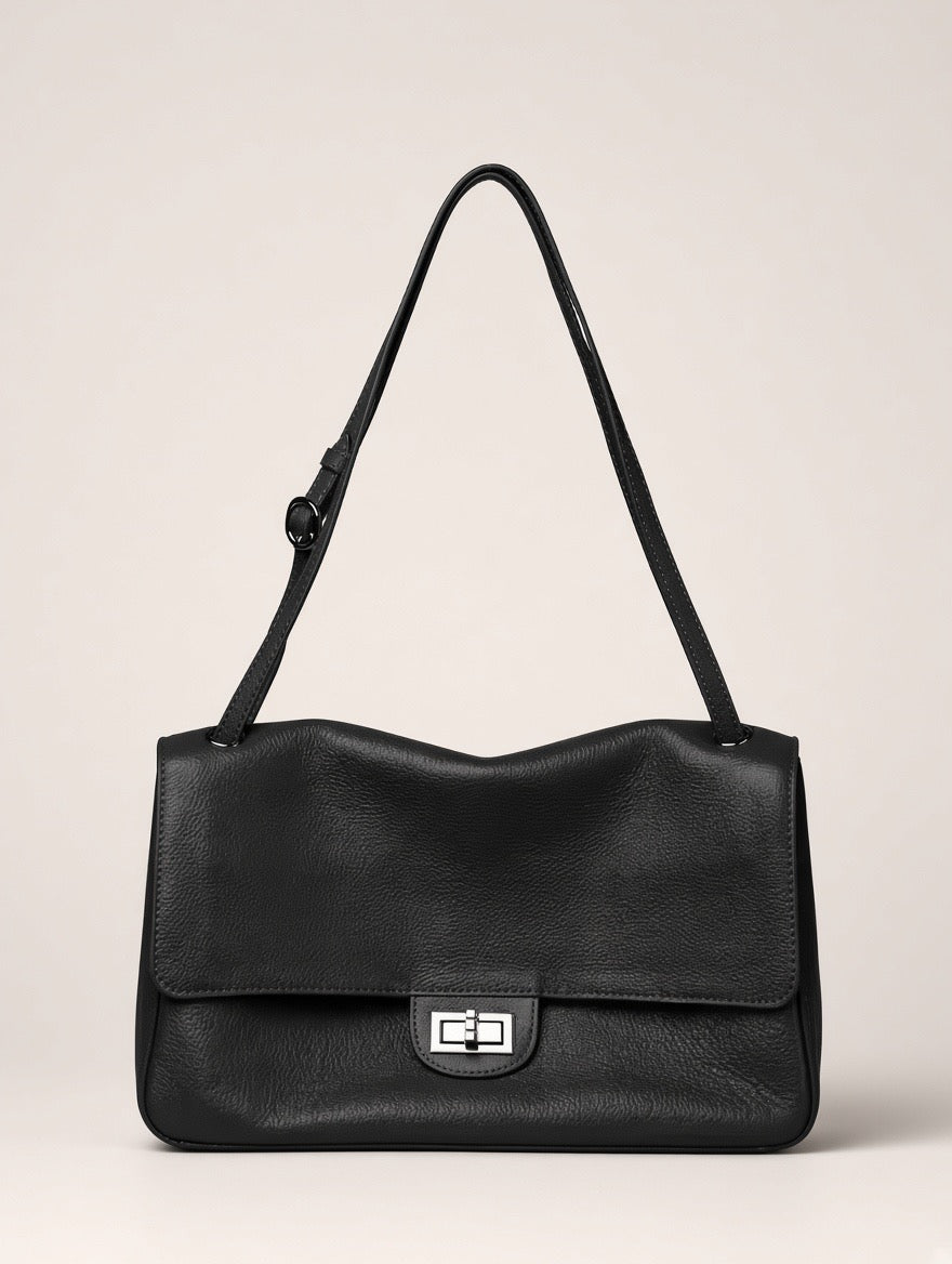 Top-Grain Cowhide Flap Shoulder Bag | Maison Novaire Signature Accessories  - Black / 32.5cm-10cm-19.5cm - Maison Novaire