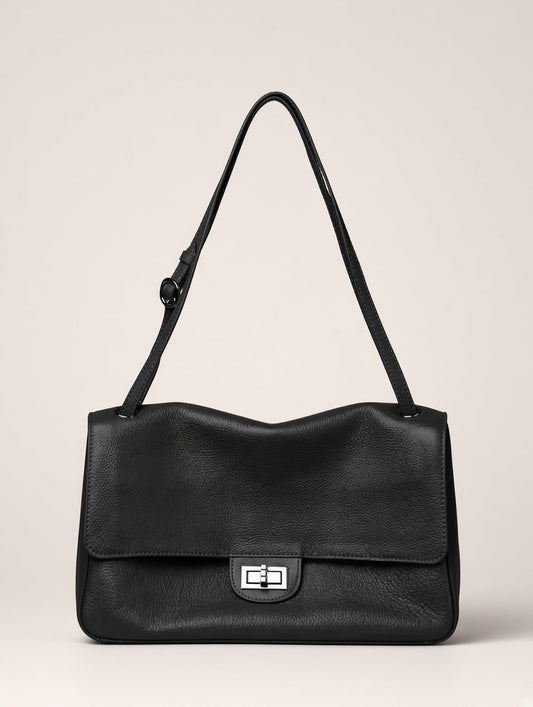 Top-Grain Cowhide Flap Shoulder Bag | Maison Novaire Signature Accessories  - Black / 32.5cm-10cm-19.5cm - Maison Novaire