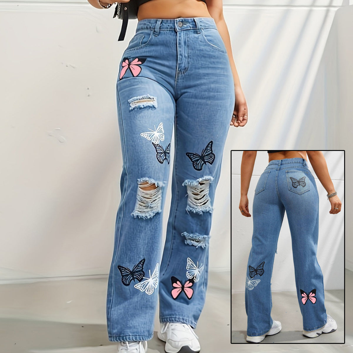 Trendy High Waisted Butterfly Leg Jeans For Women - Maison Novaire #