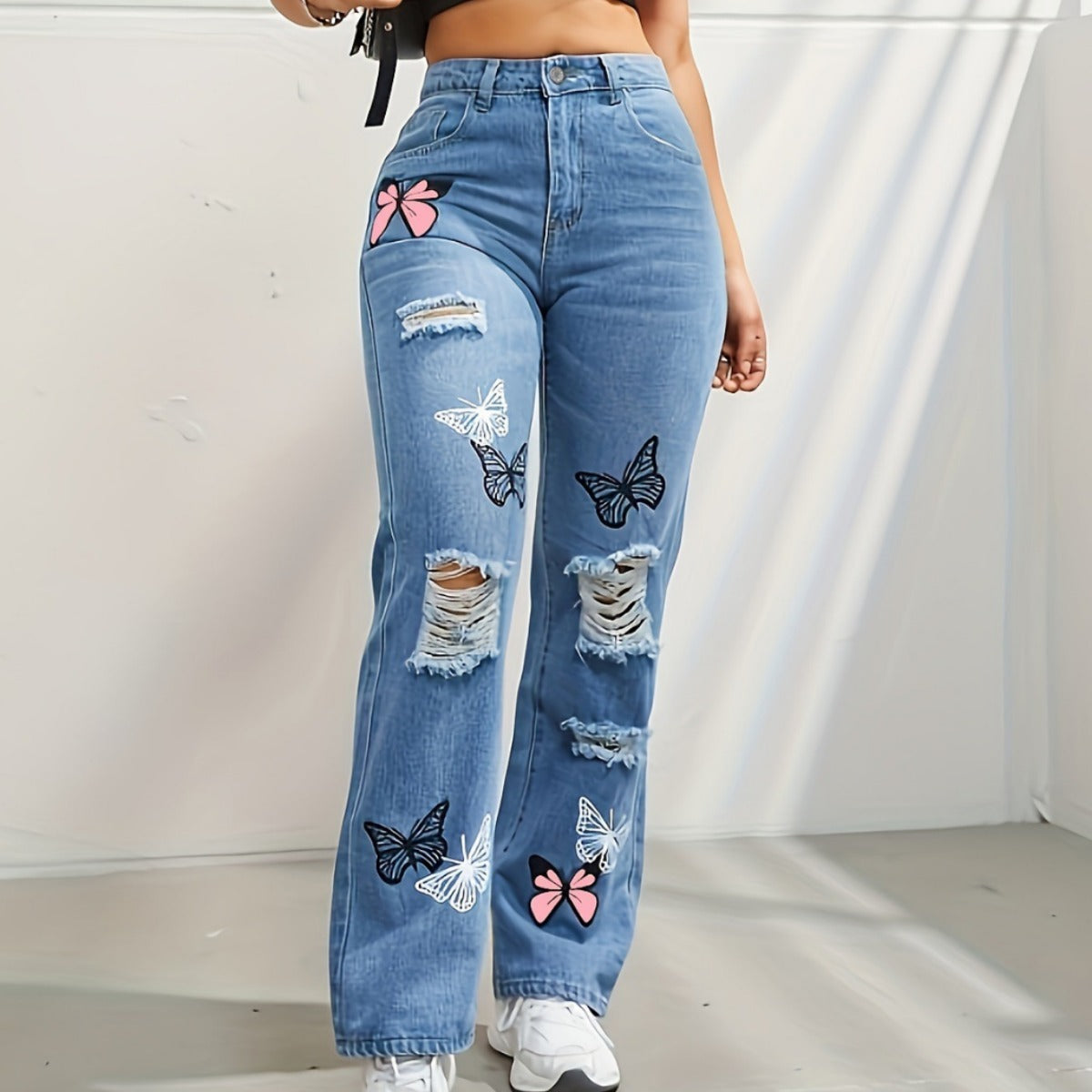 Trendy High Waisted Butterfly Leg Jeans For Women - Maison Novaire #
