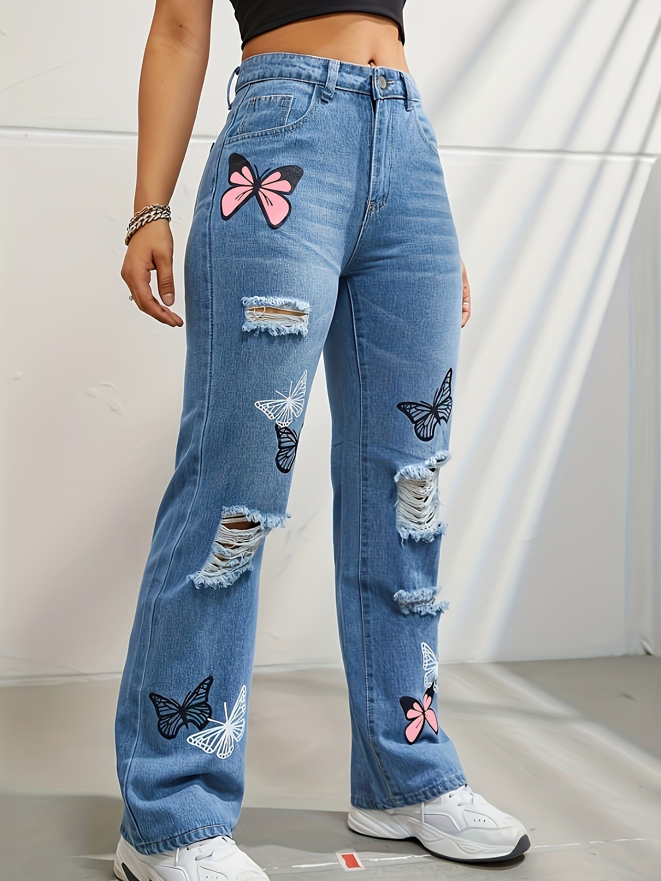 Trendy High Waisted Butterfly Leg Jeans For Women - Maison Novaire #