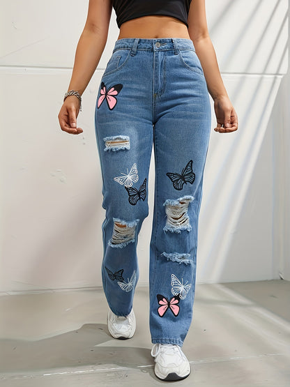 Trendy High Waisted Butterfly Leg Jeans For Women - Maison Novaire #