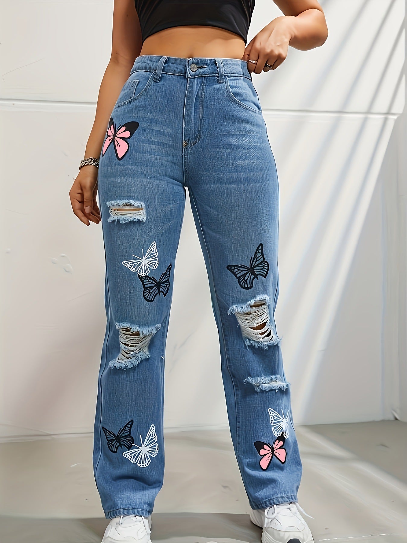 Trendy High Waisted Butterfly Leg Jeans For Women - Maison Novaire #