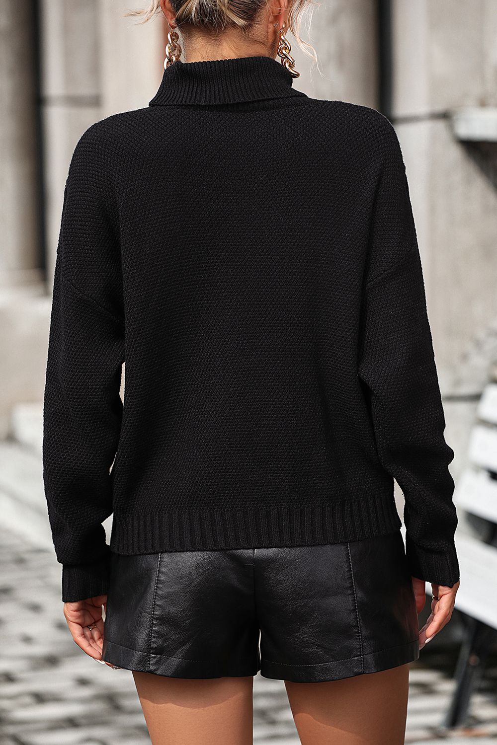 Turtle Neck Tassel Front Long Sleeve Pullover Sweater - Maison Novaire #