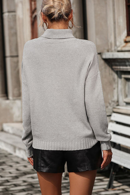 Turtle Neck Tassel Front Long Sleeve Pullover Sweater - Maison Novaire #