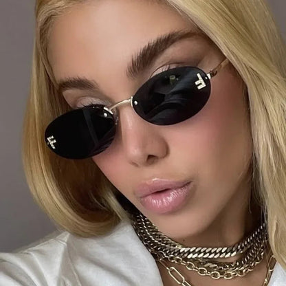 Unisex Retro Oval Rimless Sunglasses. - Maison Novaire