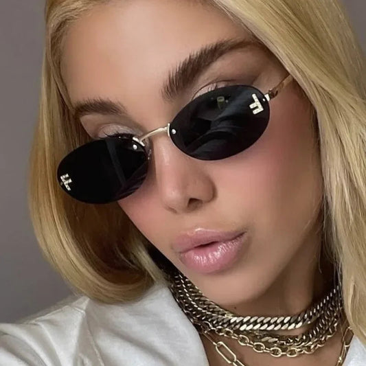 Unisex Retro Oval Rimless Sunglasses. - Maison Novaire
