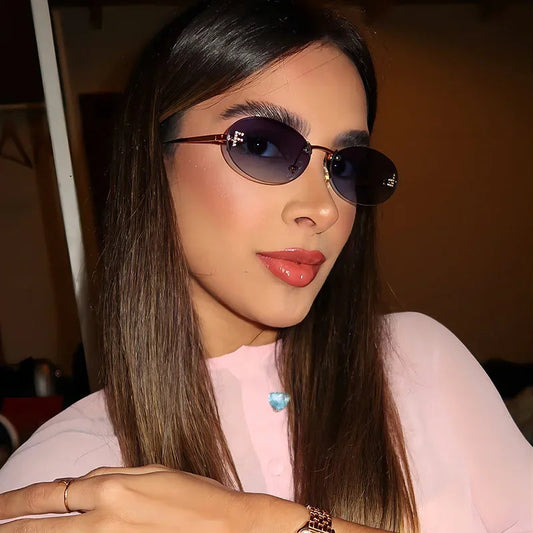 Unisex Retro Oval Rimless Sunglasses. - Maison Novaire